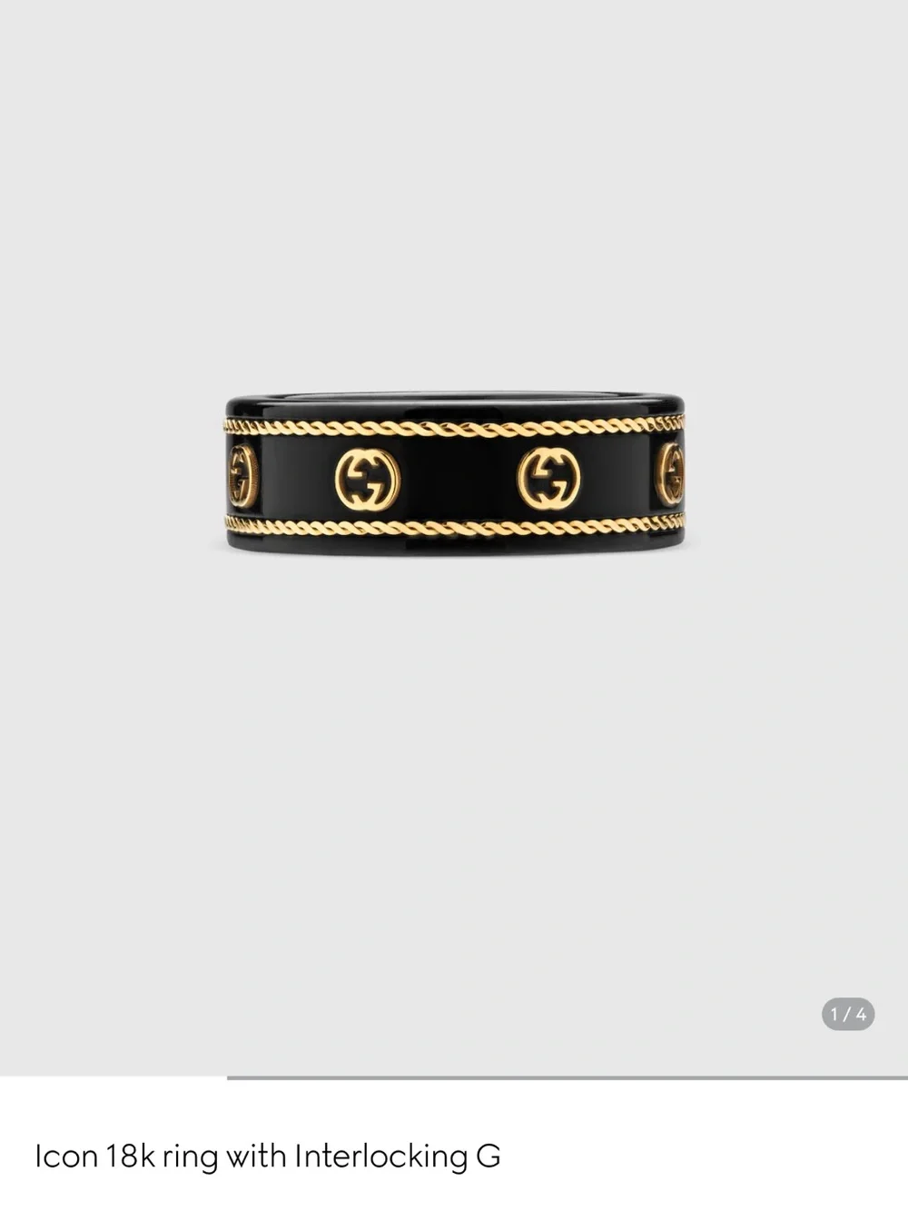 Gucci Black and Gold Icon Band Ring with Interlocking G